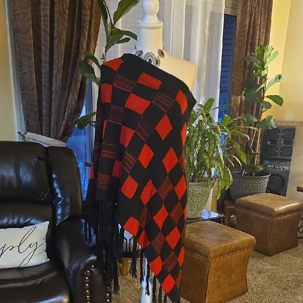 Elegant Red and Black Checkered Cape